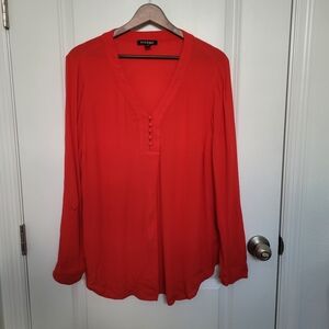 Roz & Ali Long Sleeved Button Detail Sheer Rayon Red Blouse Size L